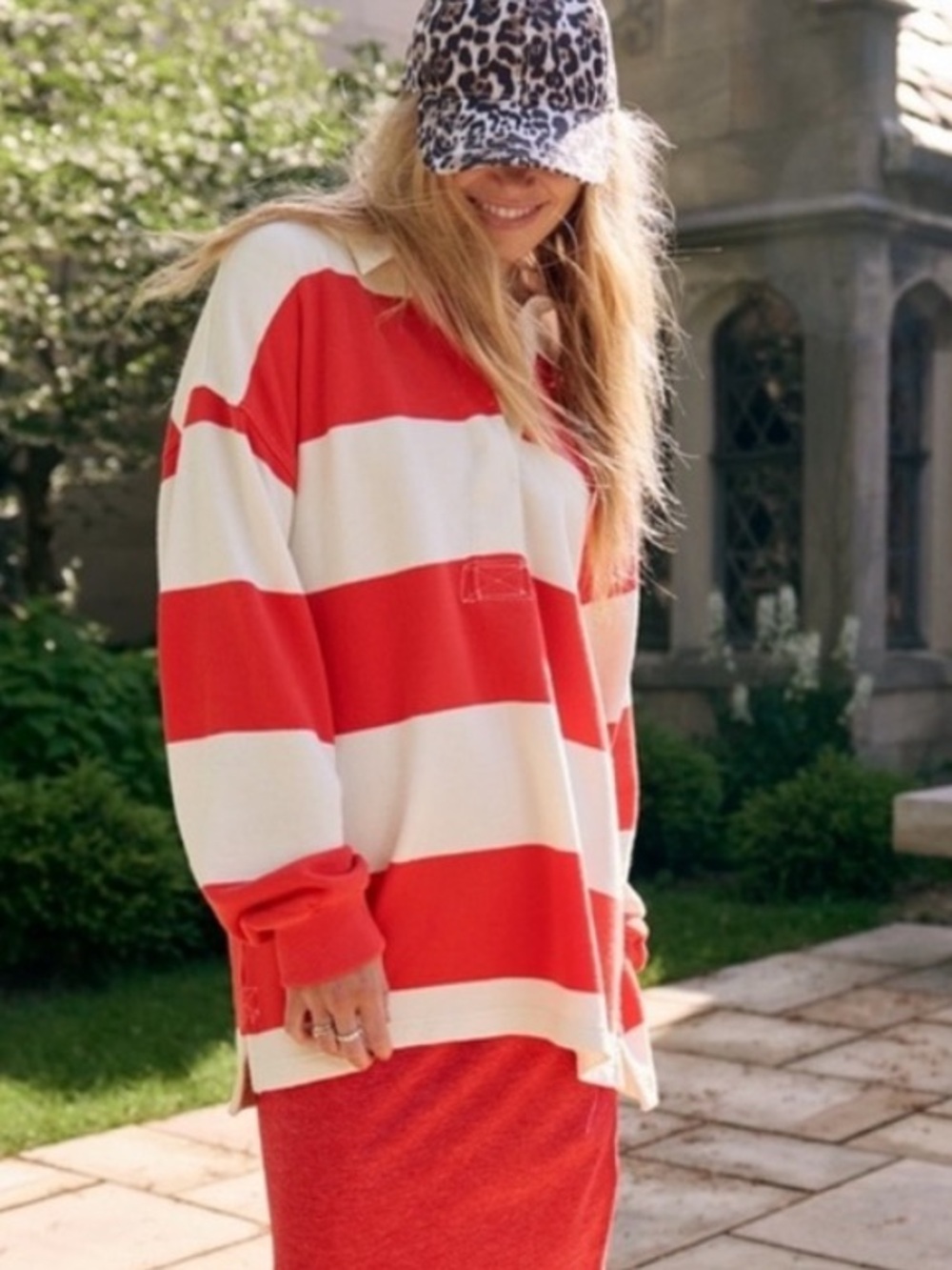 Aerie oversized red white prep rally rugby sweatshirt top